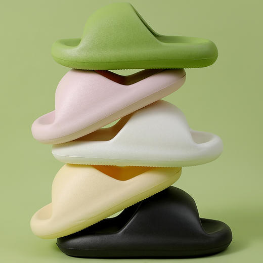 【第二双0元】气垫面包拖鞋男女 羽毛般轻盈静音不压脚 软弹厚底踩屎感 防滑纹理糖果色系 时尚情侣新款 商品图1