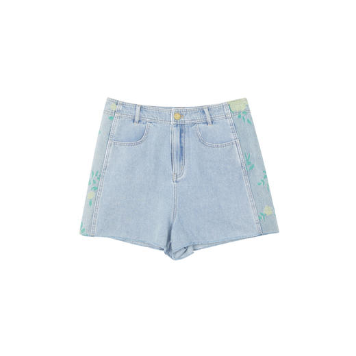 谜底绣花牛仔短裤女2023夏季新款时尚A型修身拼接直筒裤232MK0551 商品图4