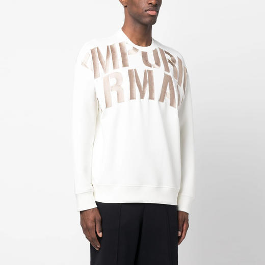EMPORIO ARMANI 阿玛尼 男士棉质字母徽标印花圆领长袖卫衣 白色 3R1MDH 1JHSZ 01G0 商品图1