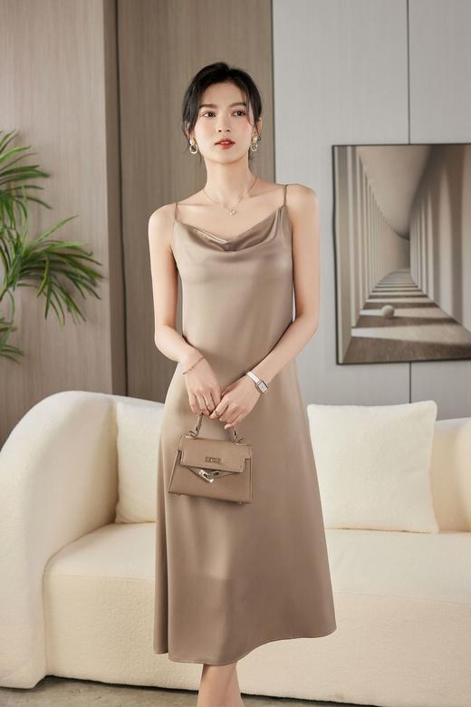【高级荡领吊带裙】氛围感连衣裙仿醋酸缎面香槟色法式女夏法式礼服裙内搭 商品图8