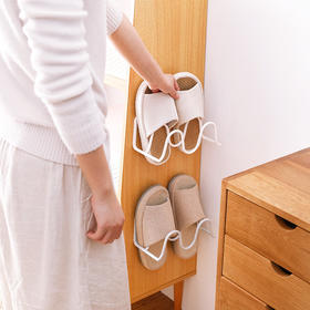 【节省空间 拒绝杂乱】日系简约双层创意粘贴鞋托架置物架 壁挂免打孔厕所墙上沥水收纳神器卫生间置物架 030鞋架浴室拖鞋架子壁挂式鞋子收纳架