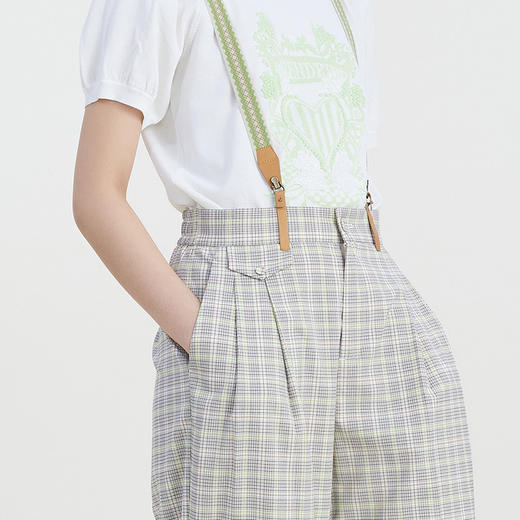 谜底宽松直筒裤女2023夏季新款复古格纹背带裤格子长裤232MK0566 商品图3