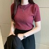 2023夏季新款套头纯色圆领上衣女时尚修身洋气短袖针织衫 商品缩略图11