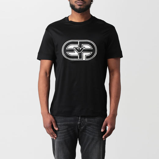 EMPORIO ARMANI 阿玛尼 男士刺绣徽标圆领短袖T恤 黑色 3R1TV4 1JUVZ 0999 商品图1