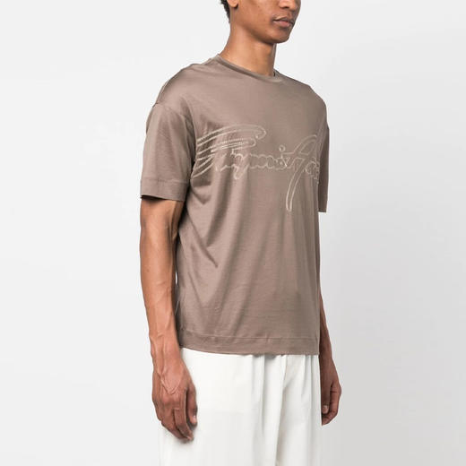 EMPORIO ARMANI 阿玛尼 男士刺绣徽标圆领短袖T恤 卡其色 3R1TV2 1JUVZ 0440 商品图1