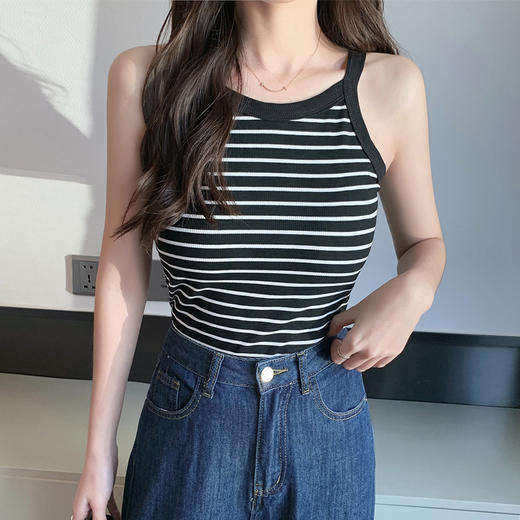 2023新款条纹带胸垫背心女新款时尚夏季小吊带背心无袖内搭 商品图5