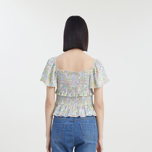 谜底方领碎花上衣2023夏新款文艺风显瘦花色小衫飞飞袖232MS0520 商品图2