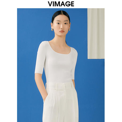 【转款下架】VIMAGE纬漫纪夏季新款u领修身显瘦短款上衣女针织衫V1901515 商品图6