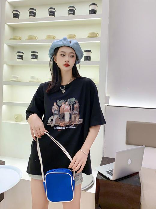 2023女装新款美式复古短袖女t恤夏圆领半袖体恤宽松百搭休闲上衣4.3版 商品图2