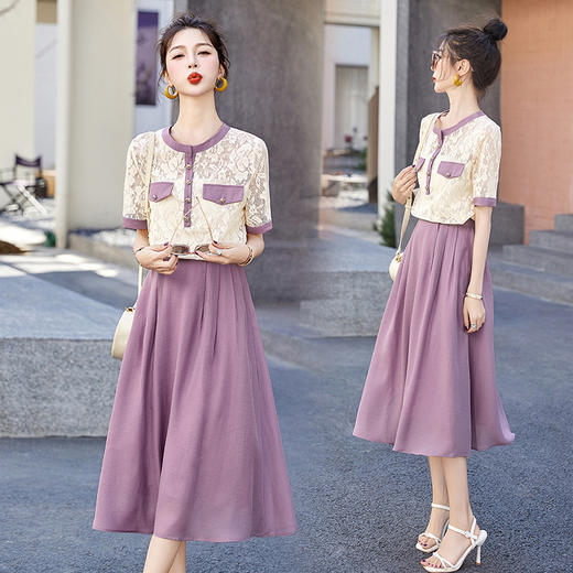 气质时尚，拼接撞色修身显瘦时髦减龄清新两件套裙HR-WY78059 商品图7