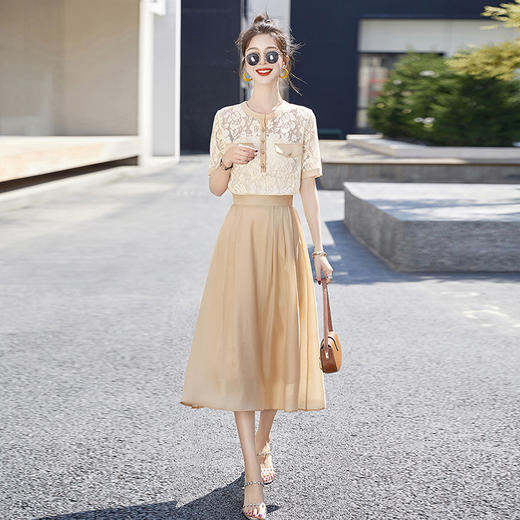 气质时尚，拼接撞色修身显瘦时髦减龄清新两件套裙HR-WY78059 商品图0
