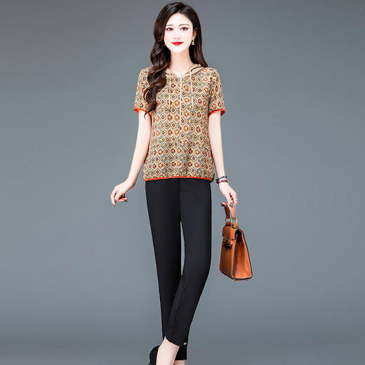 时尚两件套连帽印花小衫高腰直筒长裤休闲套装QYM-TYH-23B859-Y 商品图5