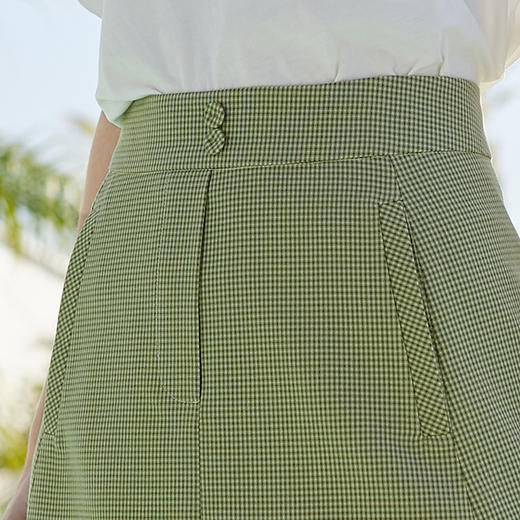 欧芮儿2020春装新款高腰显瘦格子半身裙女中长款绿色百搭A字裙 商品图2