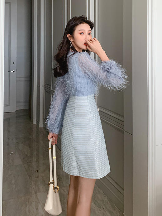 欧芮儿2020早秋新品七分袖V领连衣裙女中长款显瘦气质收腰A字裙 商品图1