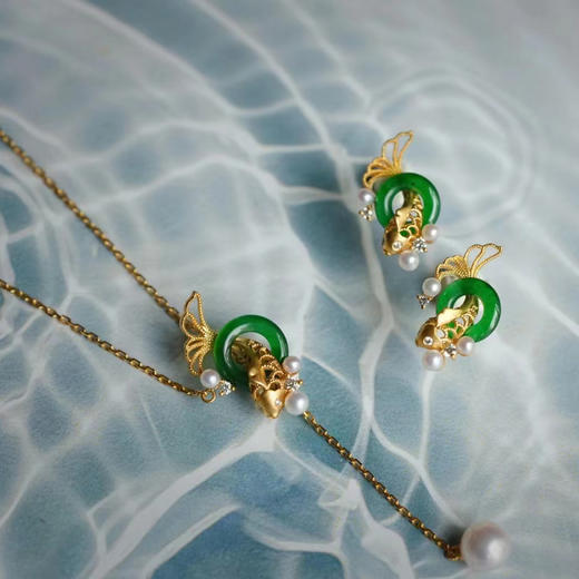 龢盒原创 18k金玉满堂翠翡锦鲤可调节锁骨链 项链 商品图1