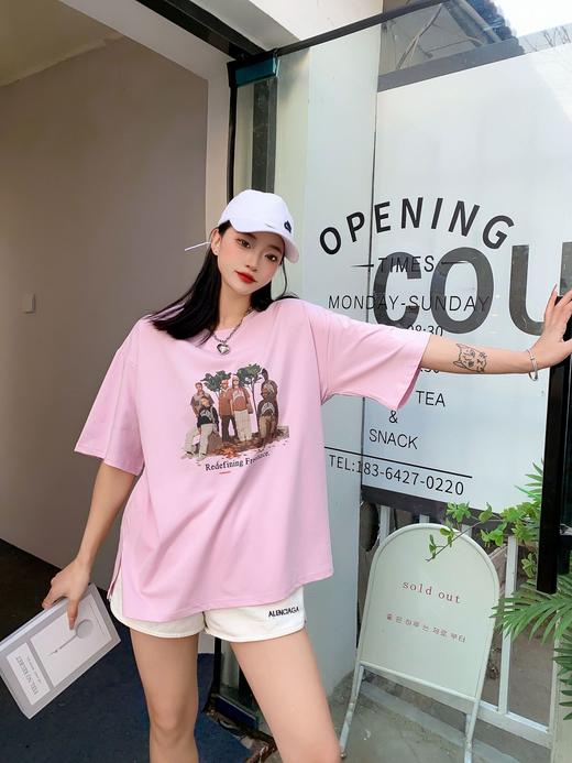 2023女装新款美式复古短袖女t恤夏圆领半袖体恤宽松百搭休闲上衣4.3版 商品图4