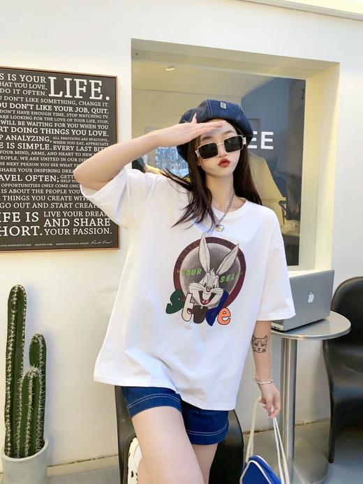 2023新款宽松圆领印花上衣港风休闲4.6版 商品图0