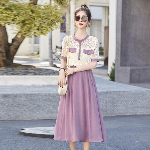 气质时尚，拼接撞色修身显瘦时髦减龄清新两件套裙HR-WY78059 商品图2