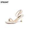 星期六方头珍珠钻饰一字带高跟凉鞋SS32115596 商品缩略图1