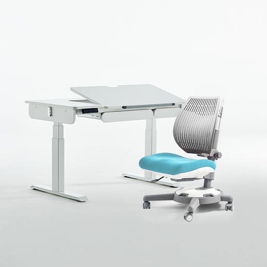 3岁+  电动学习桌 | 康朴乐爱丁堡电动桌+柏拉图椅（尺寸：120*70）左L  送椅套+阅读架 商品图2