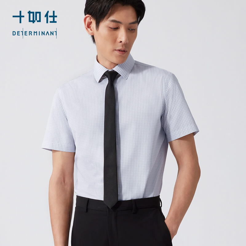 十如仕100%新疆长绒棉免烫府绸花色正装短袖衬衫-301-04