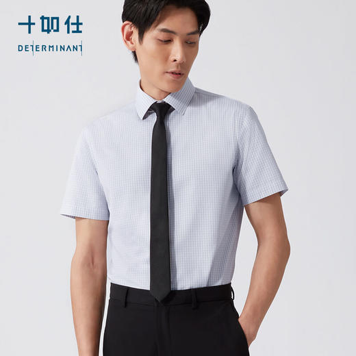 十如仕100%新疆长绒棉免烫府绸花色正装短袖衬衫-301-04 商品图0