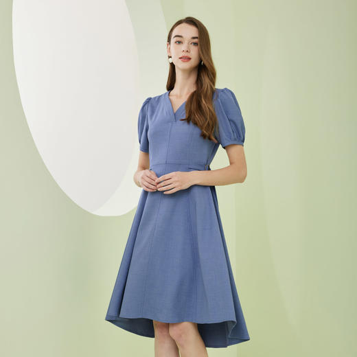 RF8D8斯尔丽瑟俪2023夏季新款时尚V领短袖系带优雅气质中长A摆连衣裙 商品图0