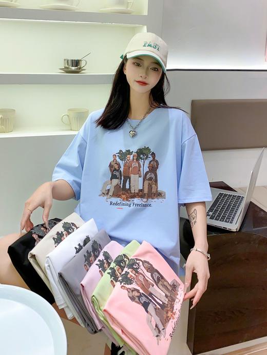 2023女装新款美式复古短袖女t恤夏圆领半袖体恤宽松百搭休闲上衣4.3版 商品图1