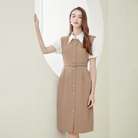 NF838斯尔丽瑟俪2023春夏新款假两件式撞色休闲连衣裙