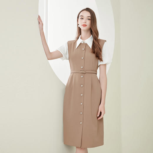 NF838斯尔丽瑟俪2023春夏新款假两件式撞色休闲连衣裙 商品图0