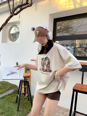 2023女装新款美式复古短袖女t恤夏圆领半袖体恤宽松百搭休闲上衣4.3版