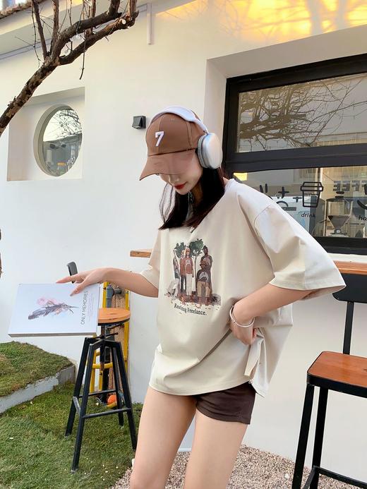 2023女装新款美式复古短袖女t恤夏圆领半袖体恤宽松百搭休闲上衣4.3版 商品图0