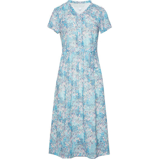 时尚木耳边，V领高腰中长款打底A字裙印花连衣裙QYM-TYH-23B854-Y 商品图4