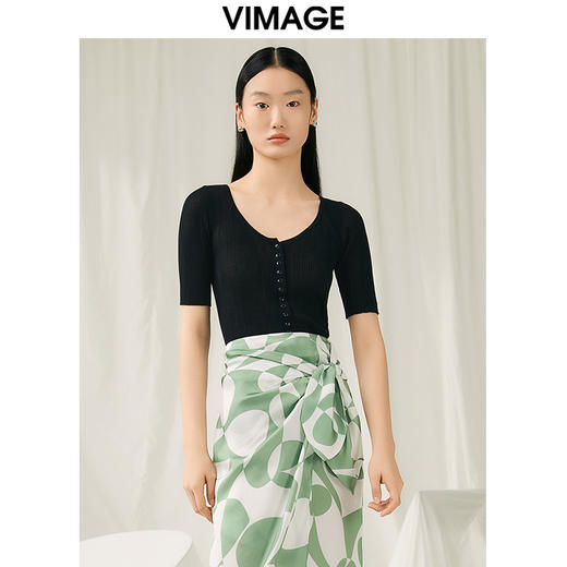 VIMAGE纬漫纪夏季新款桃心领显瘦套头舒适针织衫上衣V1901530 商品图5
