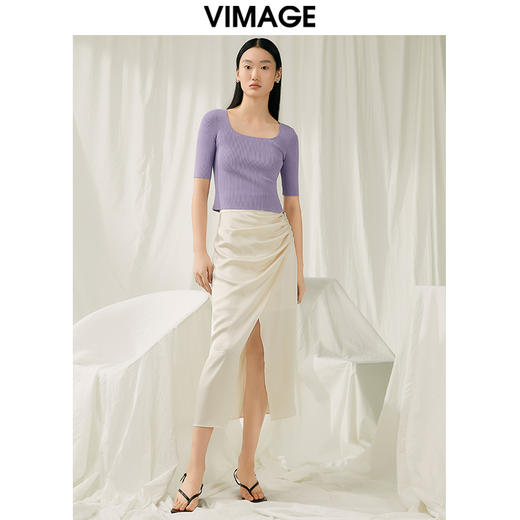 【转款下架】VIMAGE纬漫纪夏季新款u领修身显瘦短款上衣女针织衫V1901515 商品图7