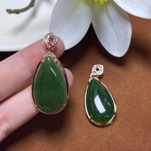 S925碧玉吊坠-菠菜绿水滴 商品图0