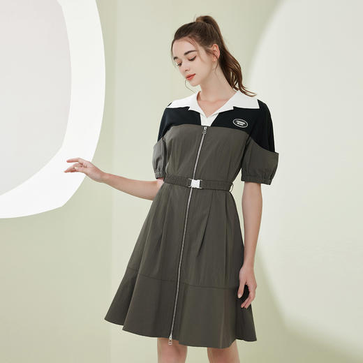 NF8W1斯尔丽瑟俪2023夏季新款时尚休闲针织领收腰显瘦A摆连衣裙减龄裙 商品图2