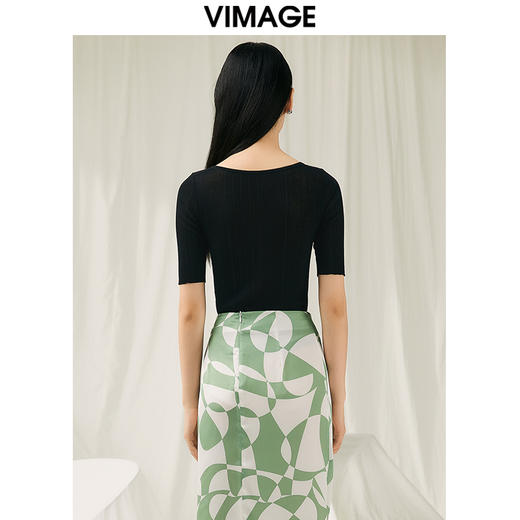 VIMAGE纬漫纪夏季新款桃心领显瘦套头舒适针织衫上衣V1901530 商品图4