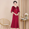 醋酸旗袍酒红色婚宴中长款显瘦大码连衣裙WXG-8819 商品缩略图3