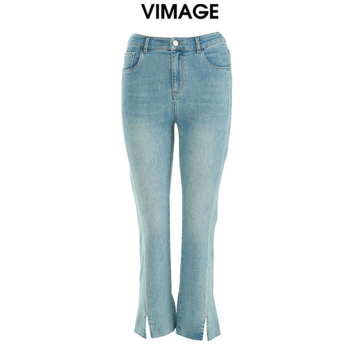 VIMAGE纬漫纪夏季新款时尚休闲显瘦高腰裤脚开叉百搭牛仔裤V1905524 商品图0