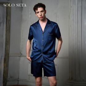 Solo seta22姆米真丝睡衣短袖套装男丝绸家居服桑蚕丝25秋冬