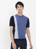 callisto蓝色撞色丝麻棉圆领T恤  SRTSS061C 商品缩略图0