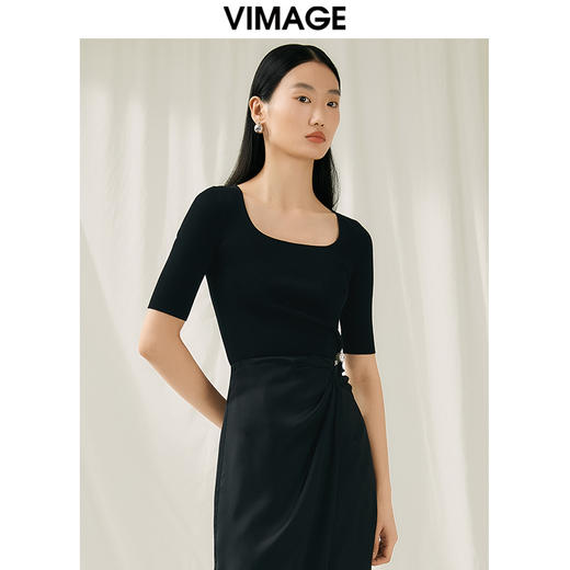【转款下架】VIMAGE纬漫纪夏季新款u领修身显瘦短款上衣女针织衫V1901515 商品图12