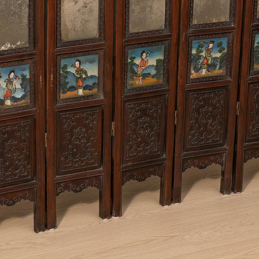 清早期 黄花梨镶玻璃画八仙人物四抹八扇围屏 商品图3