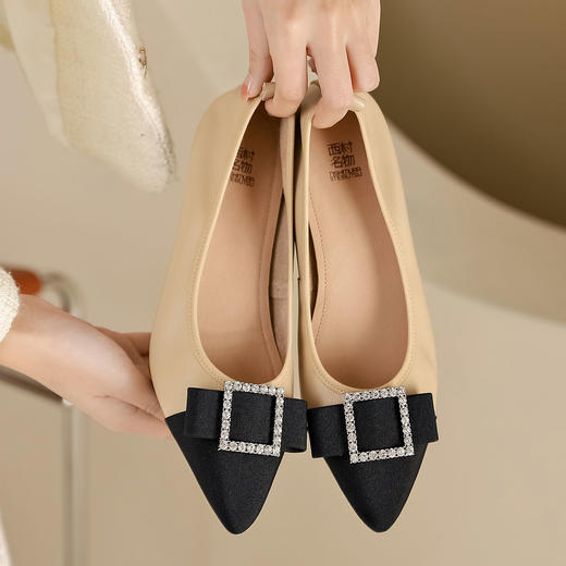 西村名物2023新款真皮女鞋软皮一脚蹬平跟尖头浅口单鞋12461 商品图5