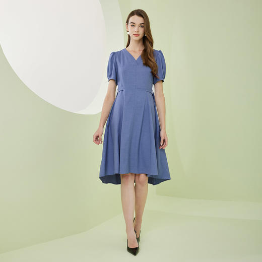 RF8D8斯尔丽瑟俪2023夏季新款时尚V领短袖系带优雅气质中长A摆连衣裙 商品图3