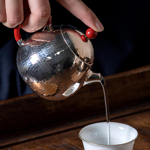 臻宝堂银壶 999纯银泡茶壶纯手工锤纹冲茶小壶家用中式茶具龙旦壶 样品 商品图4