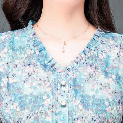 时尚木耳边，V领高腰中长款打底A字裙印花连衣裙QYM-TYH-23B854-Y 商品图3