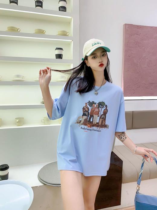 2023女装新款美式复古短袖女t恤夏圆领半袖体恤宽松百搭休闲上衣4.3版 商品图3