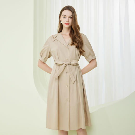 NF8X2斯尔丽瑟俪2023夏季新款单排扣短袖中长连衣裙通勤温柔风连衣裙 商品图0